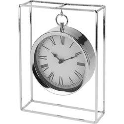Zilveren hangende tafelklok 26 cm in metalen frame - Tafelklokken
