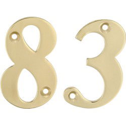 AMIG Huisnummer 83 - massief messing - 10cm - incl. bijpassende schroeven - gepolijst - goudkleur - Huisnummers
