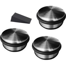 3x RVS deurstop rond 4,5 x 11 cm + deurwig - Deurstoppers