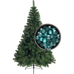 Bellatio Decorations kunst kerstboom 150 cm met kerstballen turquoise blauw - Kunstkerstboom