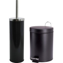 MSV Badkamer accessoires set - zwart - pedaalemmer/wc-borstel - metaal - Badkameraccessoireset