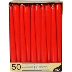 50x stuks dinerkaarsen rood 25 cm - Dinerkaarsen