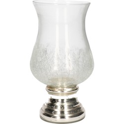 Craquele glazen kaarsenhouder voor theelichtjes/waxinelichtjes met zilveren voet 24 cm - Waxinelichtjeshouders