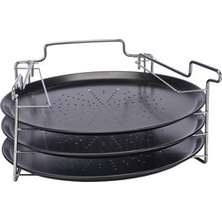 HI Pizzaplaat bakset met 3 bakplaten 16 x 31 cm- Pizza rek 3-delig - Pizzaplaten