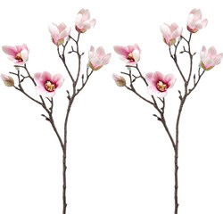 Emerald Kunstbloem Magnolia tak - 2x - 65 cm - lichtroze - Kunstbloemen