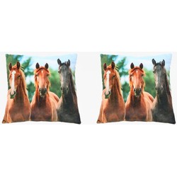 2x Sierkussentjes met paarden print 35 cm - Sierkussens