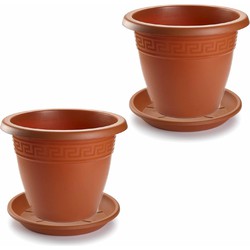 3x stuks bloempotten met onderschaal terra cotta rond diameter 35 cm - Plantenpotten