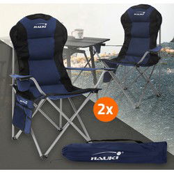 2x campingstoel opvouwbaar tot 150 kg blauw met bekerhouder incl. draagtas Hauki