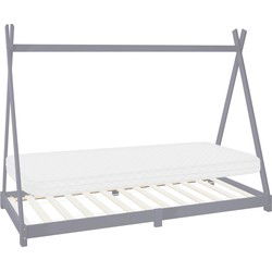 Kinderbed Tipi 90x200 cm lichtgrijs gemaakt van grenenhout incl. matras H-10cm houten bed met lattenbodem ML design