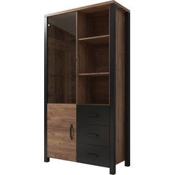 Meubella - Vitrinekast Olivia - Zwart - Eiken - 101 cm - Hoog
