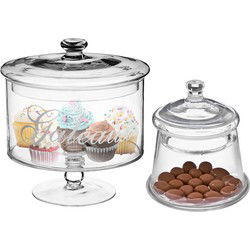 Set van 2x voorraadpotten/koektrommels 0,4L en 1,8L glas met deksel - Voorraadpot