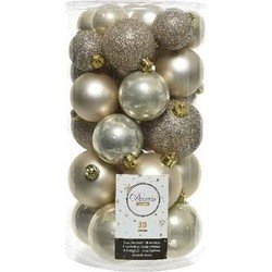 90x Licht parel/champagne kerstballen 4 - 5 - 6 cm kunststof mat - Kerstbal