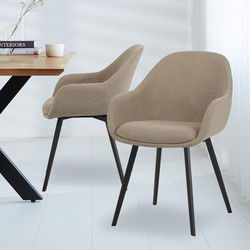 Moderne Eetkamerstoel Remy Ribstof Taupe - Met Armleuningen