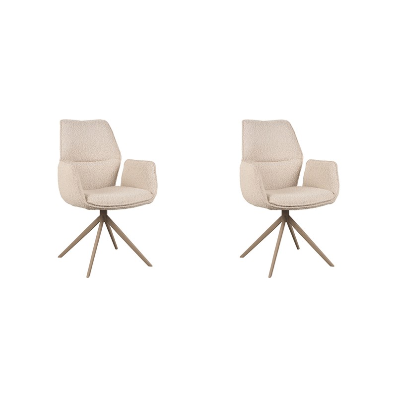 LABEL51 Eetkamerstoel Mellow - Naturel - Boucle - Taupe Onderstel - set van 2 - 