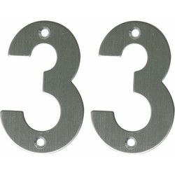 AMIG Huisnummer 33 - massief Inox RVS - 10cm - incl. bijpassende schroeven - zilver - Huisnummers
