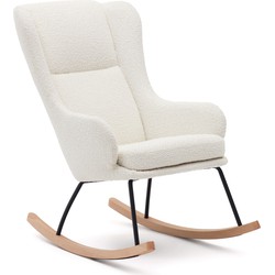 Kave Home - Maustin-schommelstoel met wit bouclé en zwart frame van staal en beukenhout