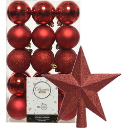 30x stuks kunststof kerstballen 6 cm inclusief ster piek rood - Kerstbal
