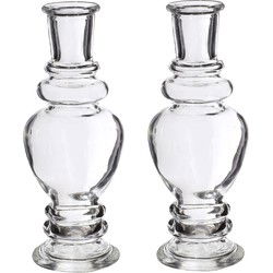 Kaarsen kandelaar Venice - 2x - glas - helder transparant - D5,7 x H15 cm - kaars kandelaars
