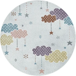 Kids Republic Kinderkamer Rond Lichtgrijs vloerkleed - Wolken - 120 X 120 CM