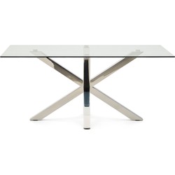 Kave Home - Argo glazen tafel met roestvrij stalen poten 160 x 90 cm