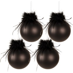 Clayre & Eef Kerstbal Set van 4  Ø 10 cm Zwart Glas Kerstboomversiering