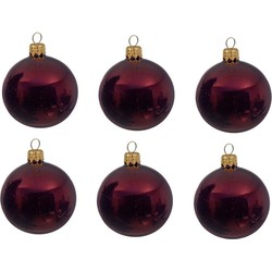 6x Glazen kerstballen glans donkerrood 8 cm kerstboom versiering/decoratie - Kerstbal