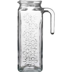 LAV Waterkan/sapkan karaf - gedecoreerd glas - transparant - met kunststof deksel - 1.2 liter - Schenkkannen