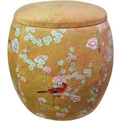 Fine Asianliving Opbergpoef Beige Gestoffeerd Vogels Handgemaakt
