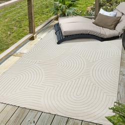 Berlin Outdoor - Japandi - Creme - Vloerkleed Binnen en Buiten - Laagpolig Tapijt Tuin- 80x150 CM