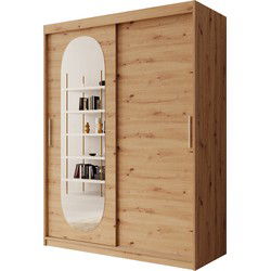 Meubella - Kledingkast Bodhi - Eiken - 150 cm - Met spiegel
