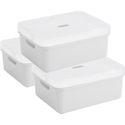 3x Sunware opbergbox/mand 24 liter wit kunststof met transparante deksel - Opbergbox