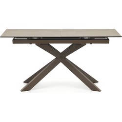 Kave Home - Atminda uitschuifbare tafel met porseleinen blad en bruine stalen poten 160(210)x90 cm