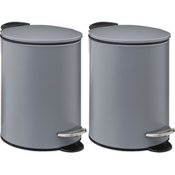 5Five Pedaalemmer - 2x - donkergrijs - metaal - 3L - 23 cm - Pedaalemmers