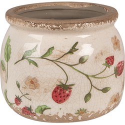 Clayre & Eef Bloempot  Ø 12x10 cm Beige Rood Keramiek Aardbeien Bloempot Binnen