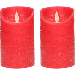 2x LED kaarsen/stompkaarsen rood met dansvlam 12,5 cm - LED kaarsen