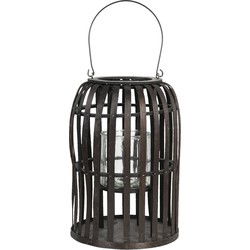 Clayre & Eef Windlicht  Ø 25x36 cm Bruin Hout Glas Rond Kaarsenhouder