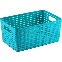 Plasticforte Opbergmand - Kastmand - rotan kunststof - turquoise blauw - 10 Liter - 22 x 33 x 16 cm - Opbergmanden