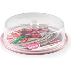 Ronde taart/gebak bewaardoos - transparant met roze bodem - D32 x H9,5 cm - Taartplateaus