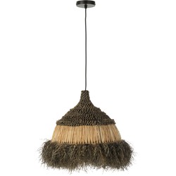 J-line - Hanglamp Rond Raffia Zwart/naturel Small - 36x36x40cm