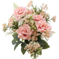 Chaks Bruidsboeket rozen - kunstbloemen - licht roze - H41 cm - Kunstbloemen