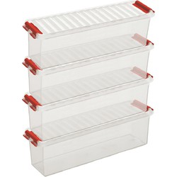 4x Kunststof stapelbare opbergbak 1,3 liter 27 x 8,4 x 9 cm - Opbergbox