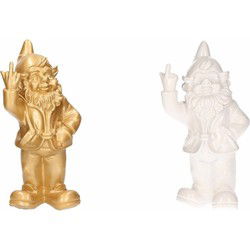 Tuinkabouters - 2x - goud/wit - polystone - 30 cm - middelvinger - Tuinbeelden
