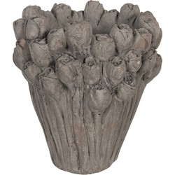 Clayre & Eef Bloempot  Ø 23x25 cm Grijs Steen Rond Bloemen Bloempot binnen