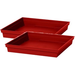 2x stuks bloempot kunststof onderschalen Toscane rood vierkant L27 x B27 x H4 cm - Plantenpotten