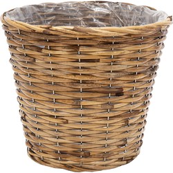 Mega Collections Plantenmand - rotan - lichtbruin - D15 x H12 cm - Plantenpotten