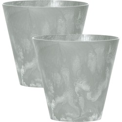 Set van 2x stuks kunststof bloempotten/plantenpotten betonlook 40 cm licht grijs - Plantenpotten