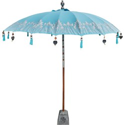 Bali parasol  180 cm zeeblauw half zilveren beschildering