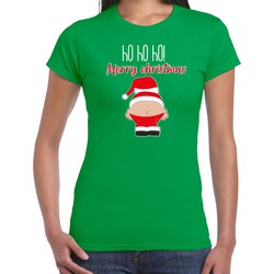 Bellatio Decorations fout Kerst t-shirt dames - Kerstman - groen - Merry Christmas XL - kerst t-shirts