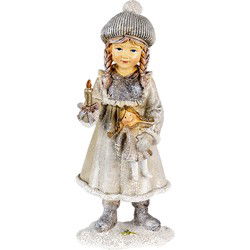 Clayre & Eef Beeld Meisje 8x7x19 cm Grijs Wit Polyresin Woonaccessoires