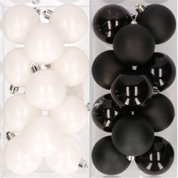 48x stuks kunststof kerstballen zwart en wit 6 cm - Kerstbal
